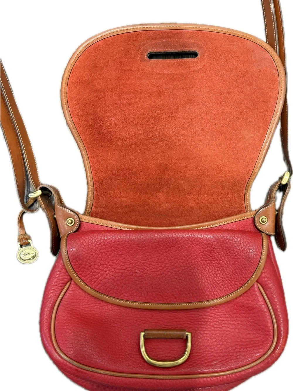 Coach Red Pebbled Leather Crossbody with Tan Trim